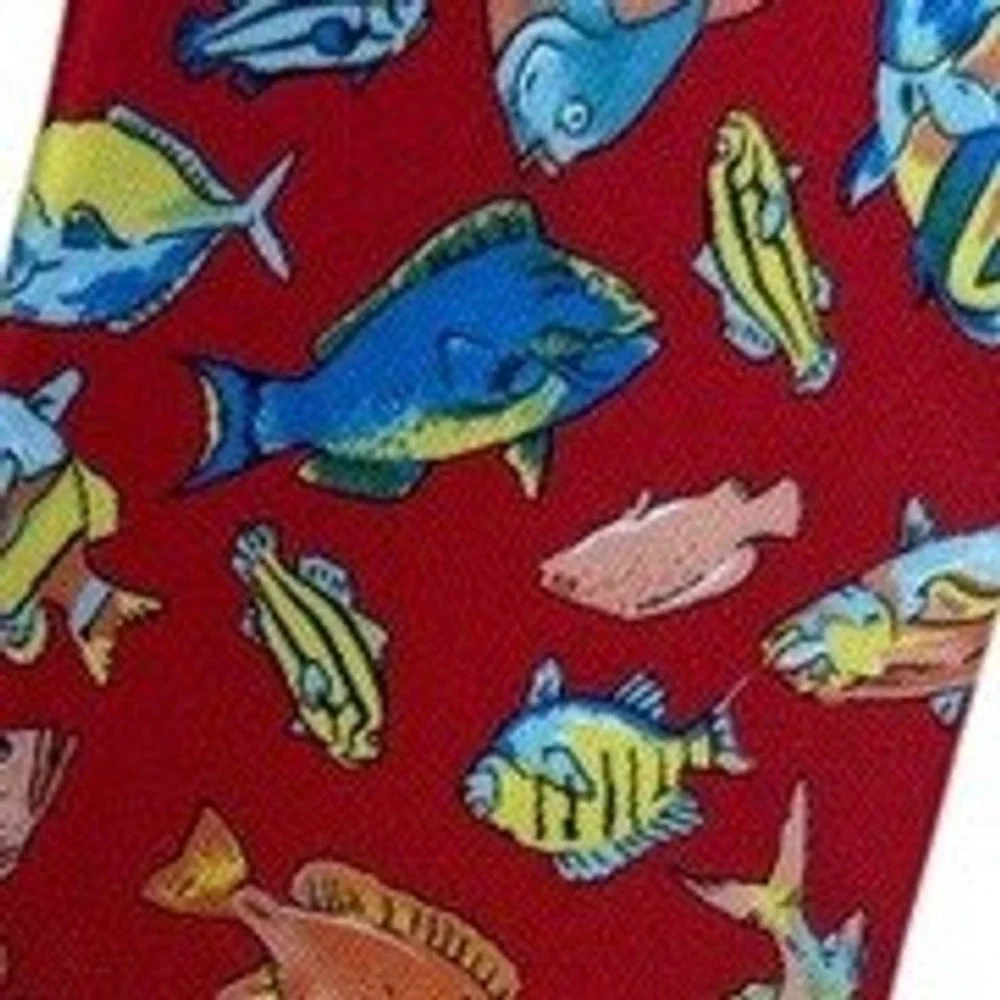 Gucci Mens Red Silk Tropical Fish Print Italian Designer Necktie Accessory‎ READ